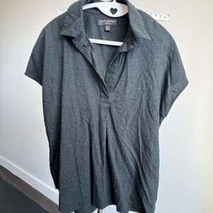 Banana Republic Black Linen Short Sleeve Polo Blouse